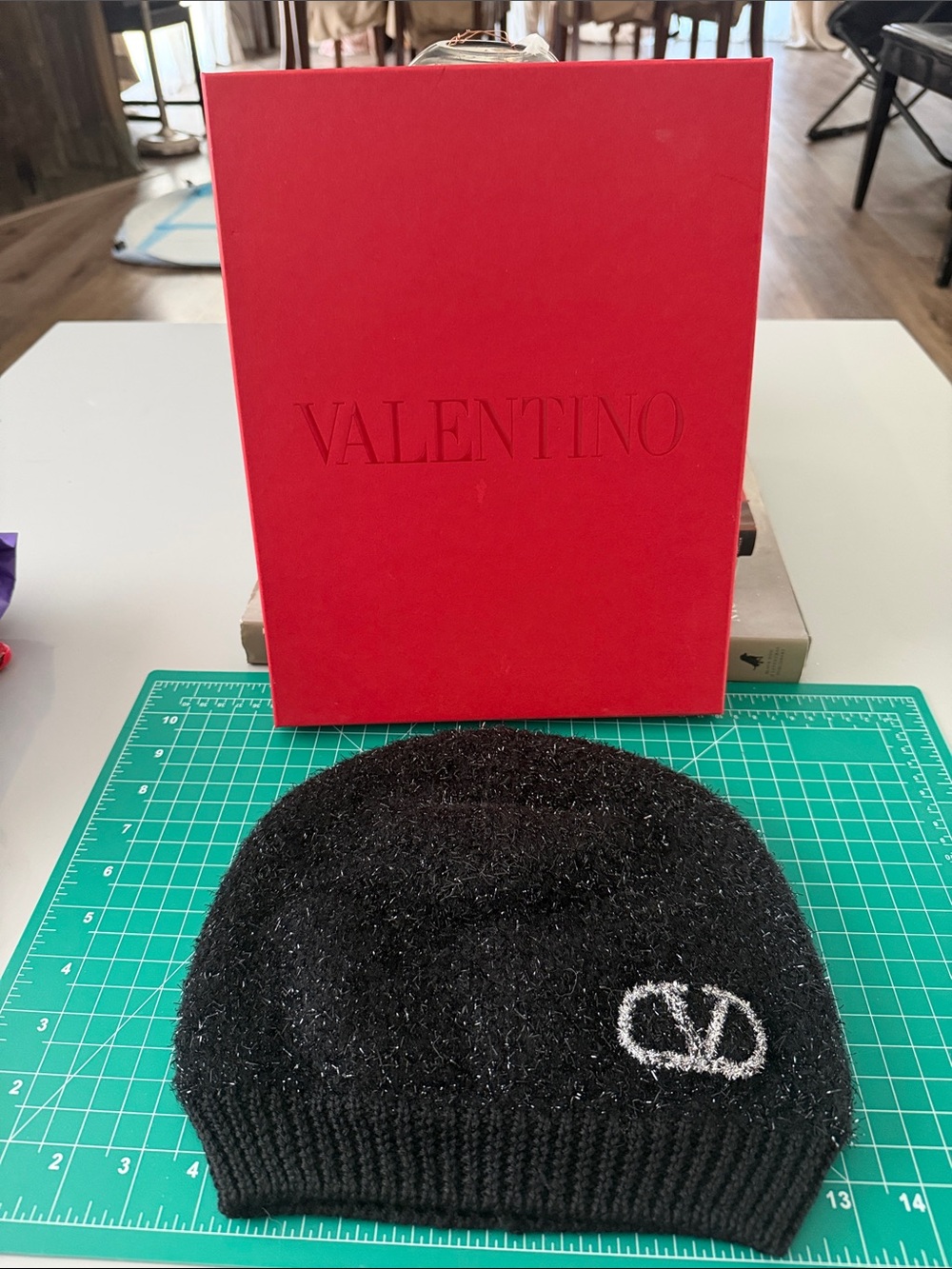 Brand New Valentino Black Knit Wool Bland Beanie with Logo Emblem